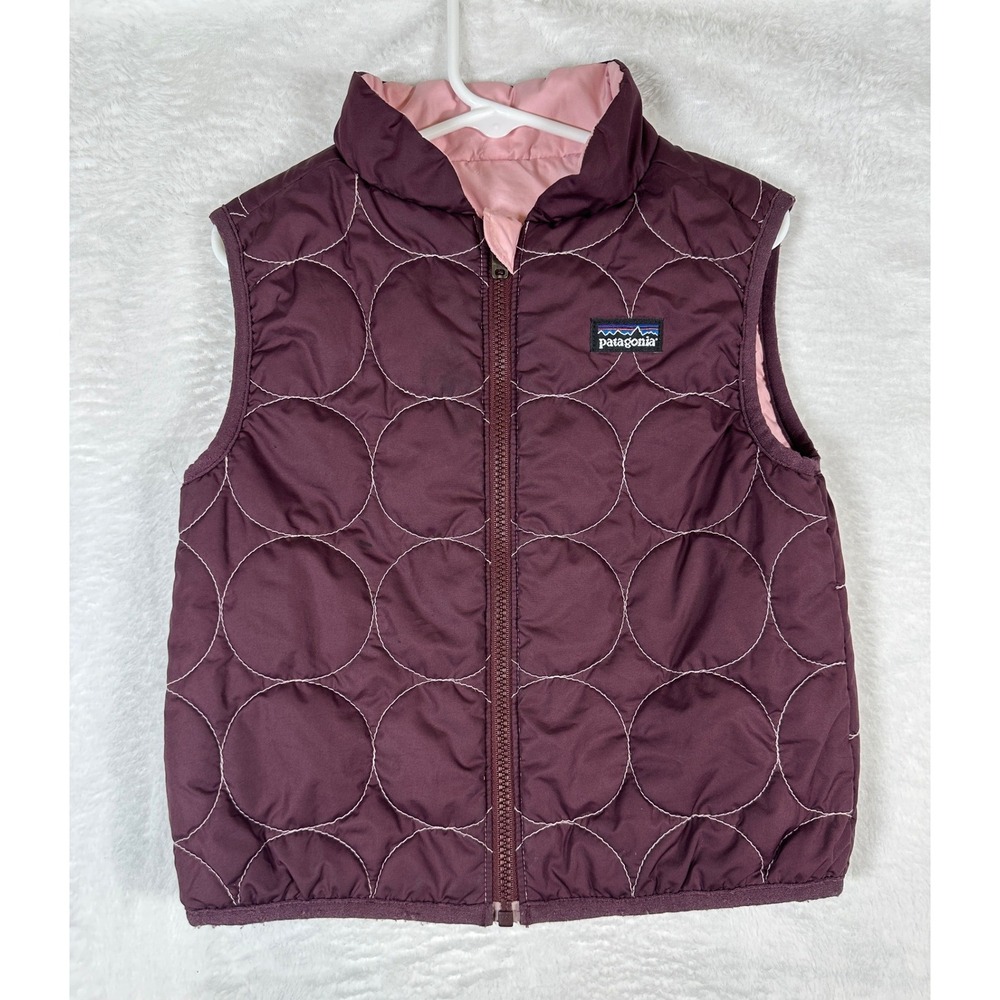 Patagonia Reversible Quilted Vest Girls Burgundy Pink Full Zip Sleeveless